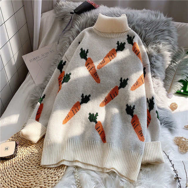 Knitted Sweater Women Carrot Pattern Long Sleeve Pullover