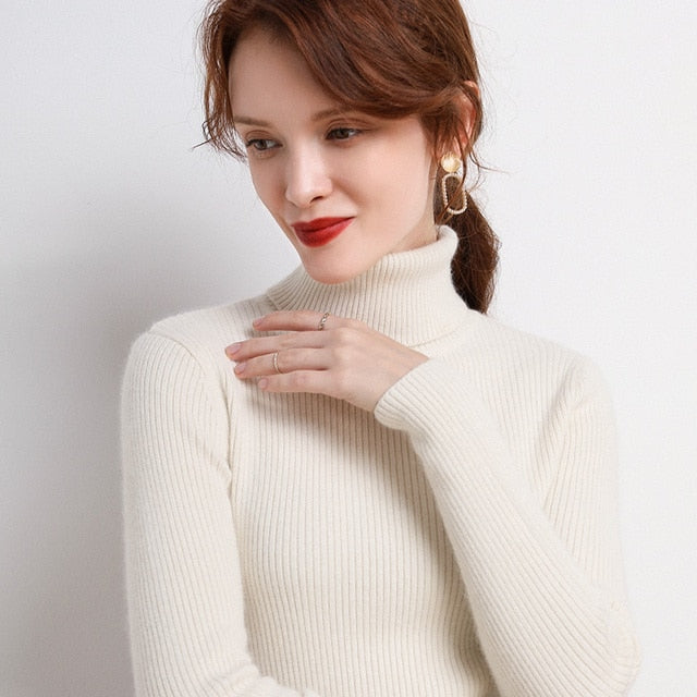 High Neck Elastic Jumpers Knit Pullovers Sweaters - Azahshopping