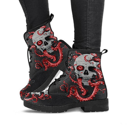 HOT Skeleton Women Snow Ankle Boots Motorcycle Skull Pansy Low Heels Shoes