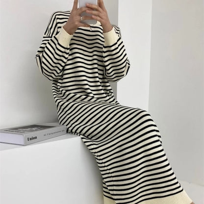 Loose Striped Knitted Sweater Dress