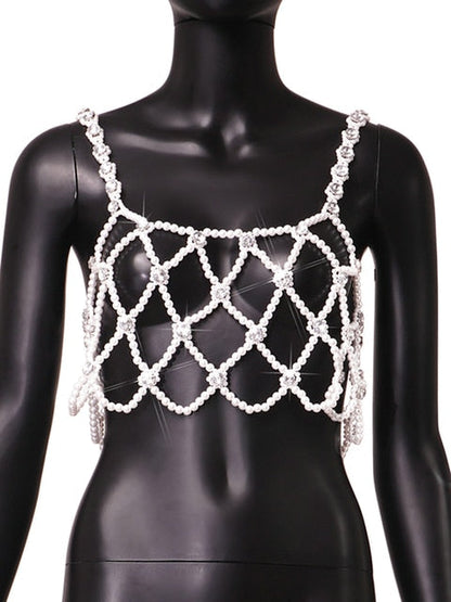 Peal Top Sleeveless Backless Beaded Vest