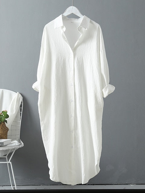 Linen Cotton White Shirt Dress For Women