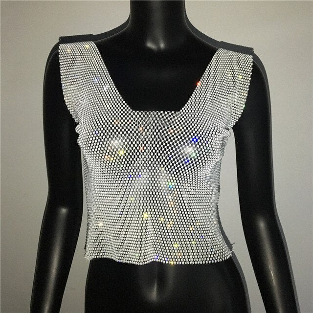 See Through Vest Tank Top Rhinestone Vest