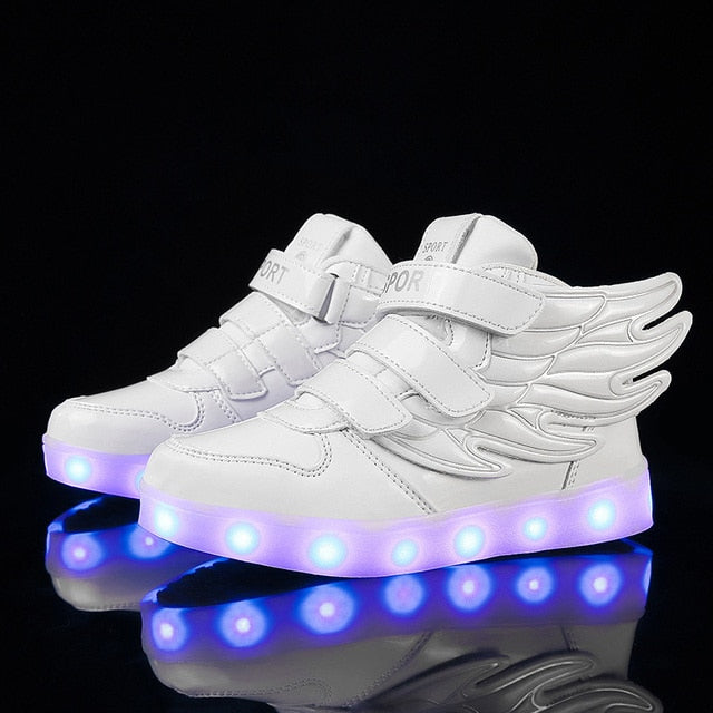 UncleJerry Children Glowing Shoes with wings for Boys and Girls LED Sneakers with fur inside