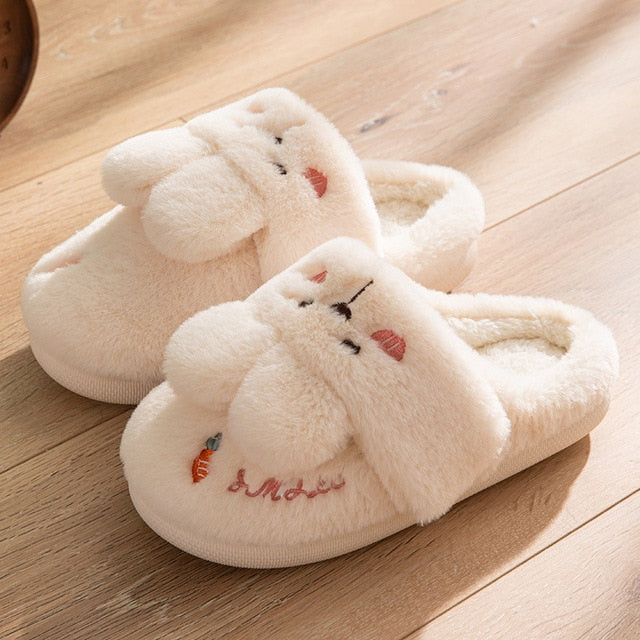 Non-slip Soft Warm House Shoes Men Ladies Indoor Bedroom Couples Cartoon Rabbit Bear Floor Slides