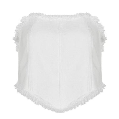 Strapless Slim Fit Crop Top White Denim Vest