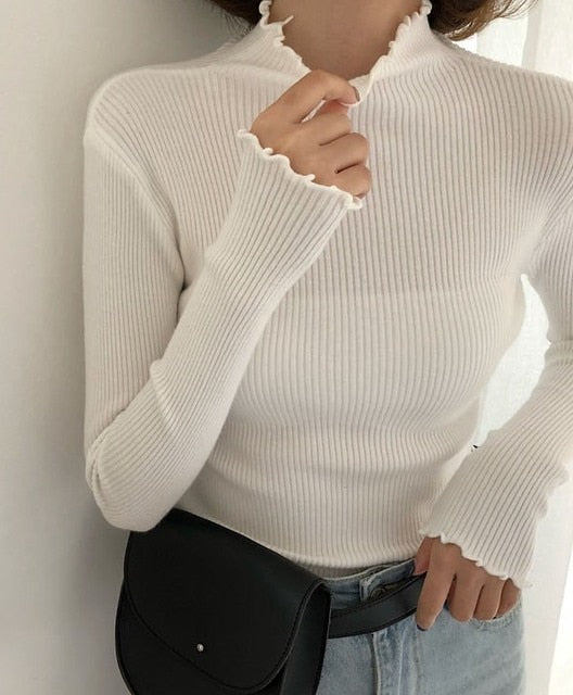 Elastic Slim Sweater Women Turtleneck