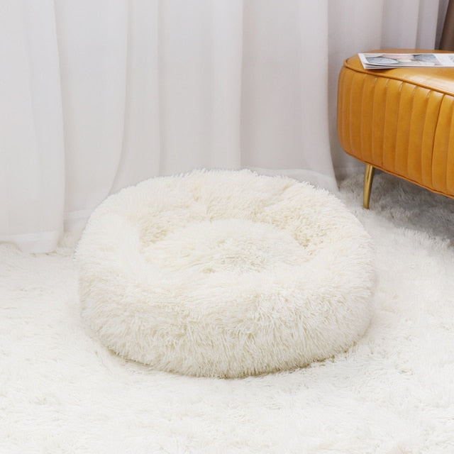 Super Soft Pet Cat Bed Plush Full Size Washable Calm Bed Donut Bed