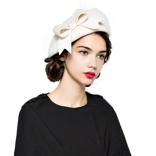 Wool Fascinators Fedora Women Red Church Hats White Black Wedding Ladies Hat Felt Bow Berets Caps Pillbox Hat