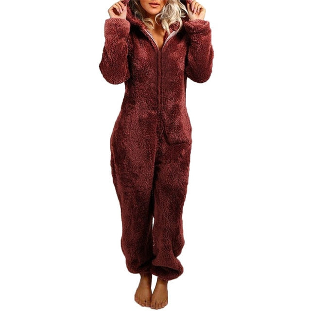 Solid Color Long-sleeve Winter Warm Plush Romper