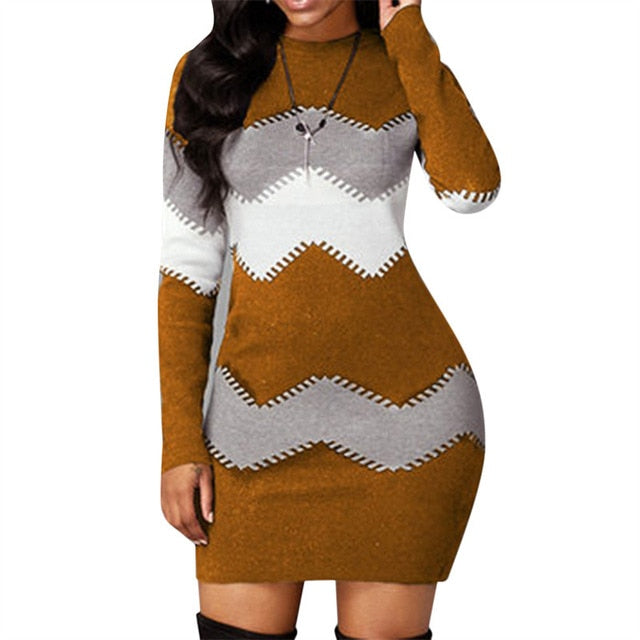 O Neck Warm Sweater Bodycon Dress