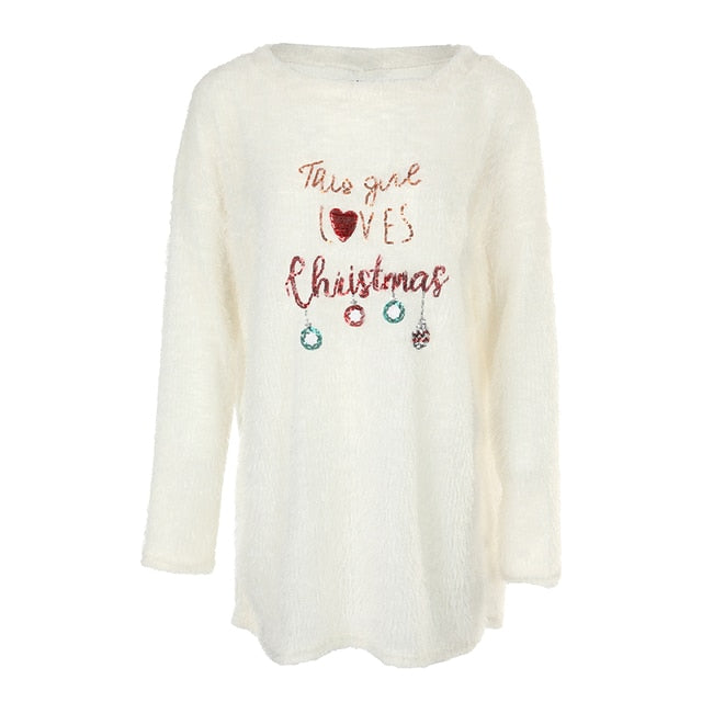 Sequins Long Sleeve Fluffy Sweater Christmas Dress