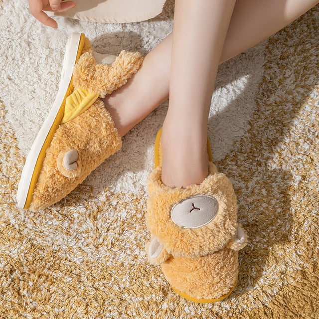 Non-slip Soft Warm House Shoes Men Ladies Indoor Bedroom Couples Cartoon Rabbit Bear Floor Slides