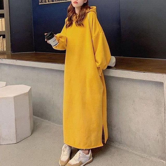 Loose Long Sleeve Hooded Long Dress