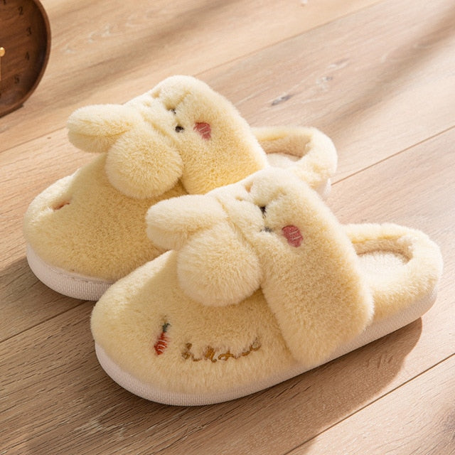 Non-slip Soft Warm House Shoes Men Ladies Indoor Bedroom Couples Cartoon Rabbit Bear Floor Slides