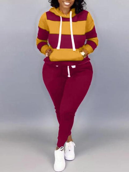 Striped Drawstring Tracksuit Set