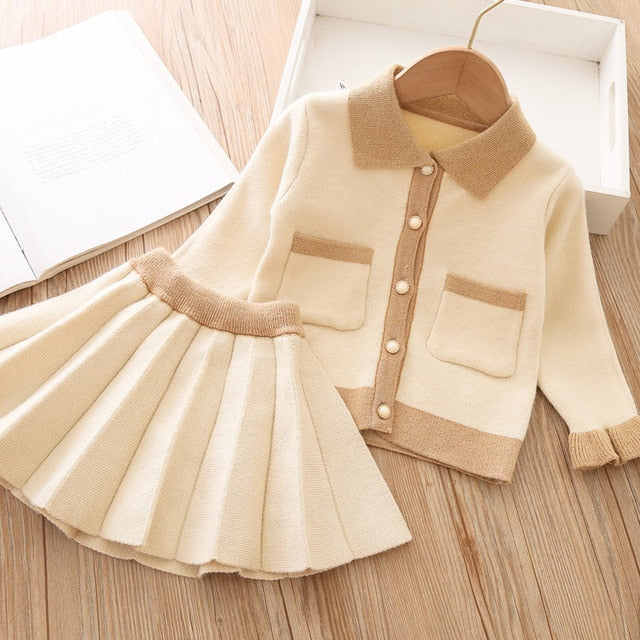 Long Sleeve Top+pleated Skirt Toddler Girls