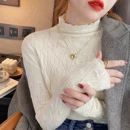 Half High neck Knitwear Slim Solid Color Pullover Sweater - Azahshopping