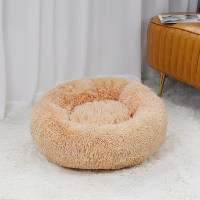 Super Soft Pet Cat Bed Plush Full Size Washable Calm Bed Donut Bed