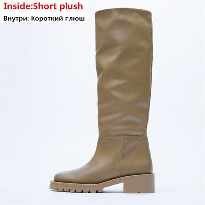 Slip On Knee High Full Genuine Leather Boots