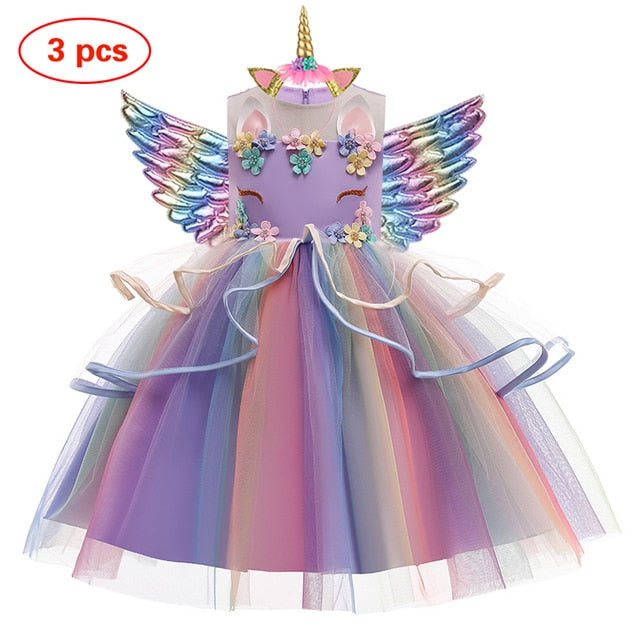 Unicorn Tutu Dress Pastel Rainbow Princess Girls Birthday Party Dress