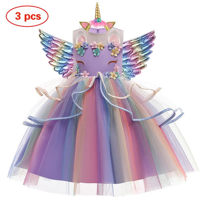 Unicorn Tutu Dress Pastel Rainbow Princess Girls Birthday Party Dress