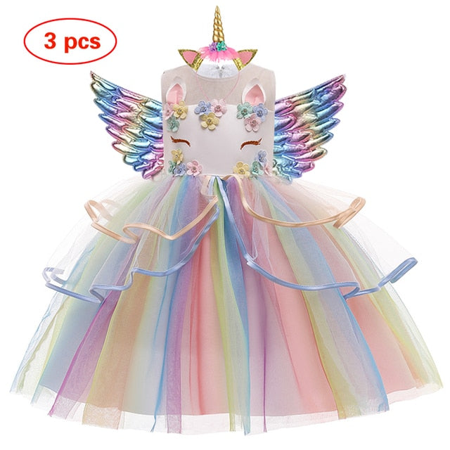 Unicorn Tutu Dress Pastel Rainbow Princess Girls Birthday Party Dress