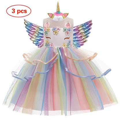 Unicorn Tutu Dress Pastel Rainbow Princess Girls Birthday Party Dress