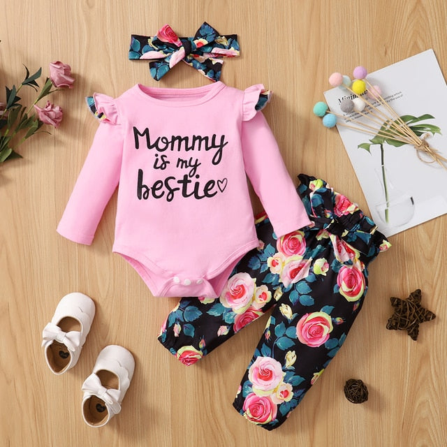Ruffles Romper Top Bow Leopard Pants New Born Sets