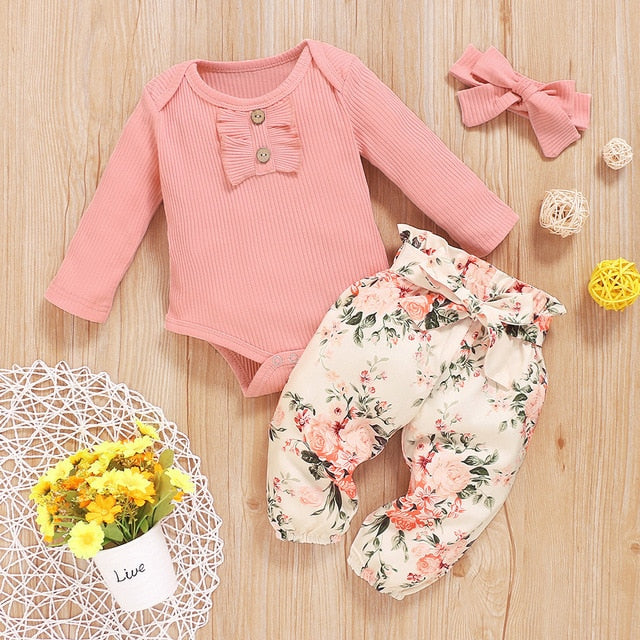 Ruffles Romper Top Bow Leopard Pants New Born Sets