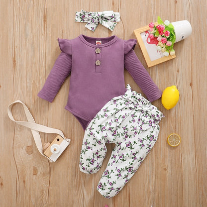Ruffles Romper Top Bow Leopard Pants New Born Sets