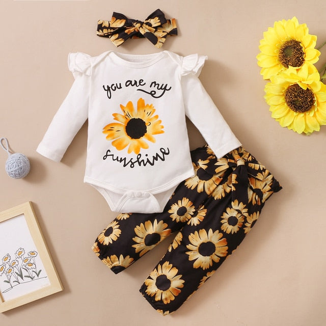 Ruffles Romper Top Bow Leopard Pants New Born Sets