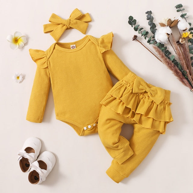 Ruffles Romper Top Bow Leopard Pants New Born Sets