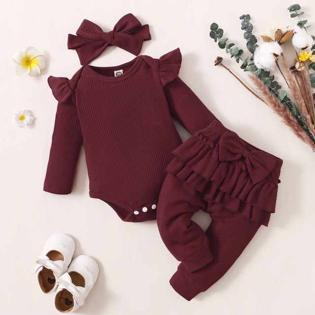 Ruffles Romper Top Bow Leopard Pants New Born Sets