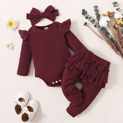 Ruffles Romper Top Bow Leopard Pants New Born Sets
