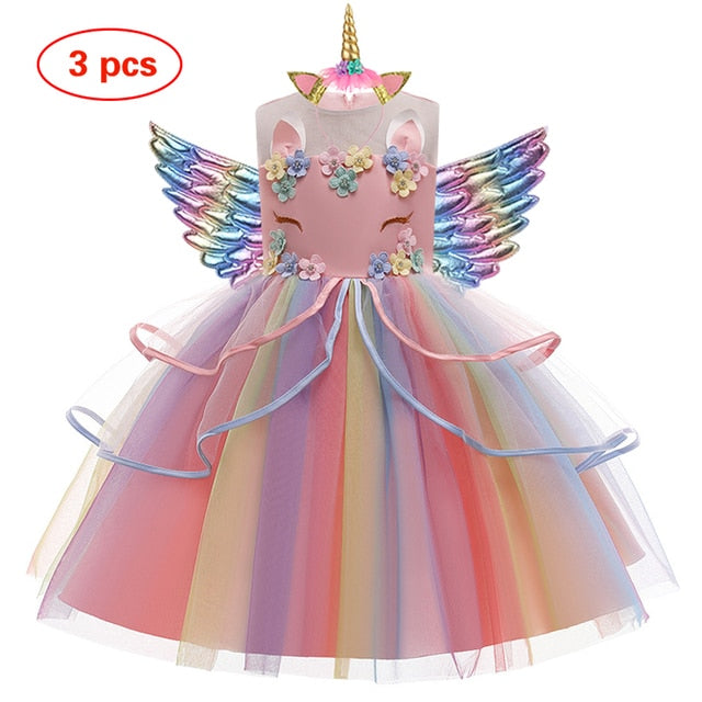 Unicorn Tutu Dress Pastel Rainbow Princess Girls Birthday Party Dress