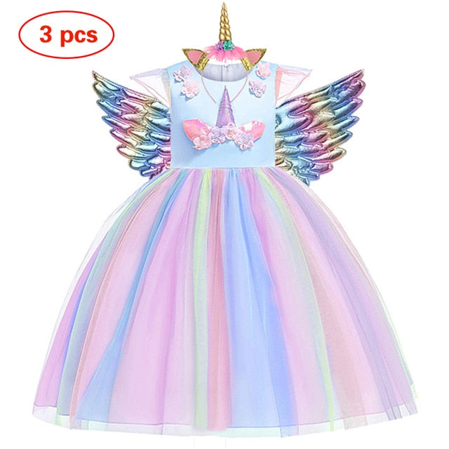 Unicorn Tutu Dress Pastel Rainbow Princess Girls Birthday Party Dress