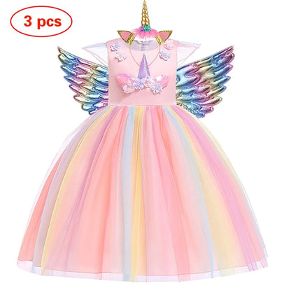 Unicorn Tutu Dress Pastel Rainbow Princess Girls Birthday Party Dress