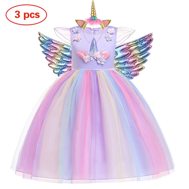 Unicorn Tutu Dress Pastel Rainbow Princess Girls Birthday Party Dress