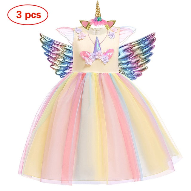 Unicorn Tutu Dress Pastel Rainbow Princess Girls Birthday Party Dress