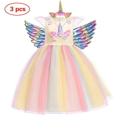 Unicorn Tutu Dress Pastel Rainbow Princess Girls Birthday Party Dress