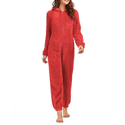 Solid Color Long-sleeve Winter Warm Plush Romper