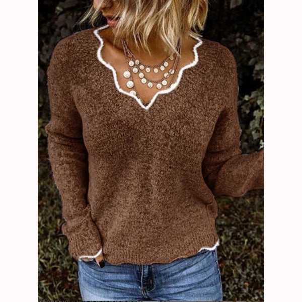 Women Knitted Sweaters New Wave V Neck Pullover Tops