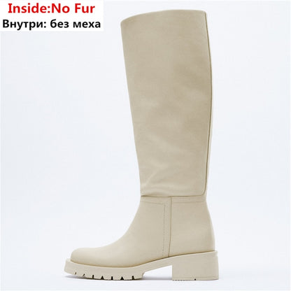 Slip On Knee High Full Genuine Leather Boots