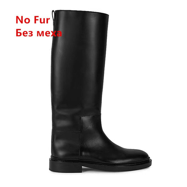 Women Knee High Boots Genuine Leather High Heeled Boots