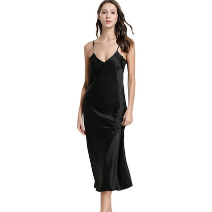 Nightgown Long Slip Silk V Neck Satin Nightgown