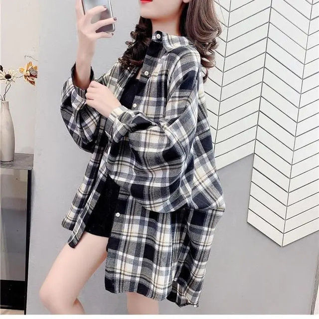 Vintage Plaid Long Sleeve Shirts for Women - Azahshopping