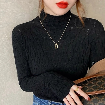 Half High neck Knitwear Slim Solid Color Pullover Sweater - Azahshopping