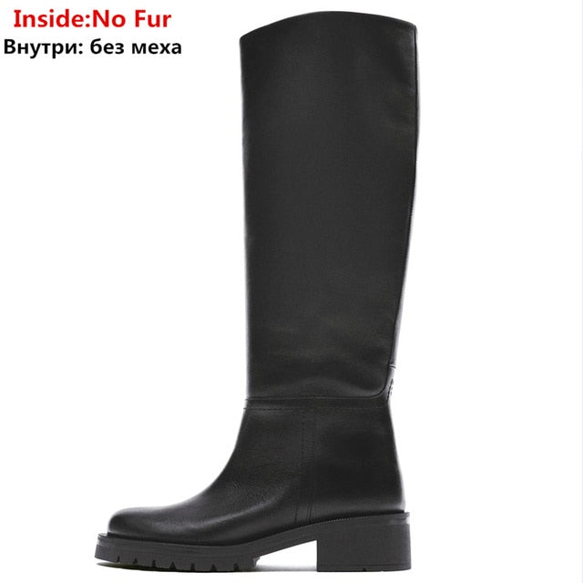 Slip On Knee High Full Genuine Leather Boots