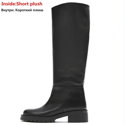 Slip On Knee High Full Genuine Leather Boots